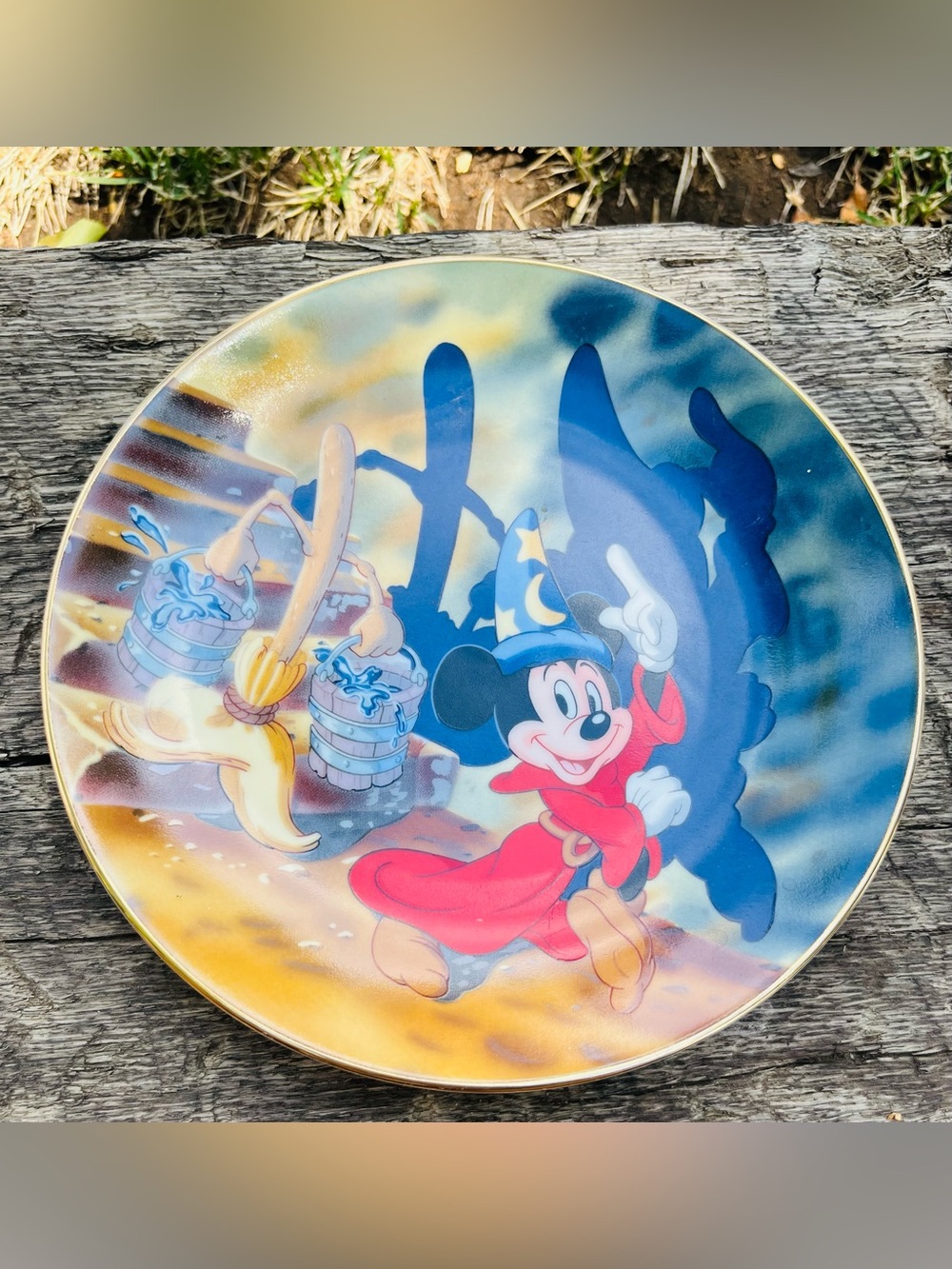 Disney Sorcerer Mickey Decorative Collectable Plate - Blue, Red & Gold